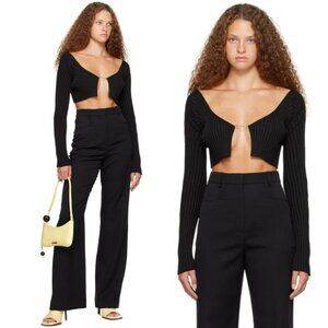 Jacquemus Le Chouchou 'La Maille Pralù' Cropped Cardigan Sz 32 Black Rib Knit
